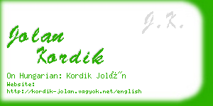 jolan kordik business card